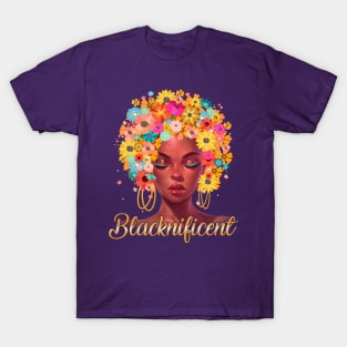 BLACKNIFICENT Beautiful Floral Anime girl T-Shirt